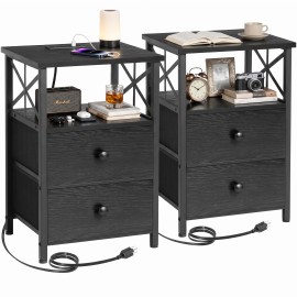  Nightstands Set of 2, Large Night Stand with Charging Station