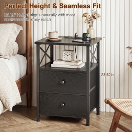  Nightstands Set of 2, Large Night Stand with Charging Station