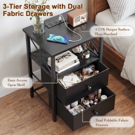  Nightstands Set of 2, Large Night Stand with Charging Station