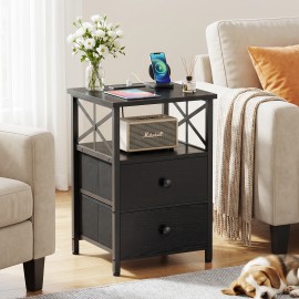  Nightstands Set of 2, Large Night Stand with Charging Station