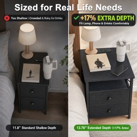  Nightstands Set of 2, Large Night Stand with Charging Station