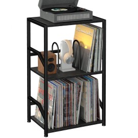 LOAKEKEL 唱片机支架带唱片收纳功能 黑色 HETCD010BK-1