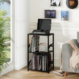 LOAKEKEL 唱片机支架带唱片收纳功能 黑色 HETCD010BK-1