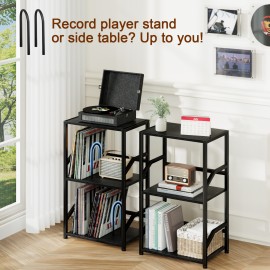 LOAKEKEL 唱片机支架带唱片收纳功能 黑色 HETCD010BK-1