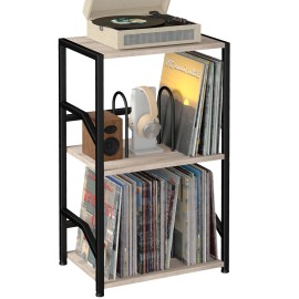 LOAKEKEL 唱片机支架带唱片收纳功能 灰色 HETCD010GY-1