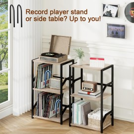 LOAKEKEL 唱片机支架带唱片收纳功能 灰色 HETCD010GY-1