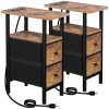 Narrow Nightstand with Charging Station, End Tables Living Room Set of 2, Skinny Side Table with Fabric Drawers, Slim Sofa Table for Bedroom, Small Spaces, Couch, Brown, HETNDP02BR