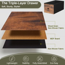 LOAKEKEL Narrow Nightstand with Charging Station, End Tables Living Room Set of 2, Skinny Side Table with Fabric Drawers, Slim Sofa Table for Bedroom, Small Spaces, Couch, Brown, HETNDP02BR