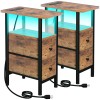 Narrow Nightstand with Charging Station, End Tables Living Room Set of 2, Skinny Side Table with Fabric Drawers, Small Sofa Table with LED Light for Bedroom, Rustic Brown, HETNDP02LPBR