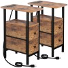 Narrow Nightstand with Charging Station, End Tables Living Room Set of 2, Skinny Side Table with Fabric Drawers, Slim Sofa Table for Bedroom, Small Spaces, Couch, Rustic Brown, HETNDP02PBR