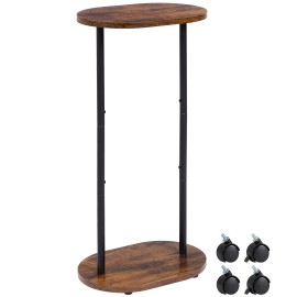 LOAKEKEL Side Table, 2-Tier End Table with Wheels, for Living Room, Skinny Tall Nightstand for Small Spaces, Bedroom, Rustic Brown, HETNR01BR-1