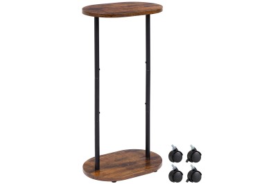 LOAKEKEL Side Table, 2-Tier End Table with Wheels, for Living Room, Skinny Tall Nightstand for Small Spaces, Bedroom, Rustic Brown, HETNR01BR-1