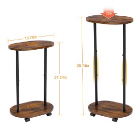 LOAKEKEL Side Table, 2-Tier End Table with Wheels, for Living Room, Skinny Tall Nightstand for Small Spaces, Bedroom, Rustic Brown, HETNR01BR-1