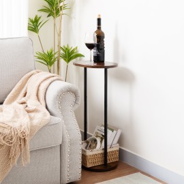 LOAKEKEL Side Table, 2-Tier End Table with Wheels, for Living Room, Skinny Tall Nightstand for Small Spaces, Bedroom, Rustic Brown, HETNR01BR-1