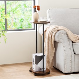 LOAKEKEL Side Table, 2-Tier End Table with Wheels, for Living Room, Skinny Tall Nightstand for Small Spaces, Bedroom, Rustic Brown, HETNR01BR-1