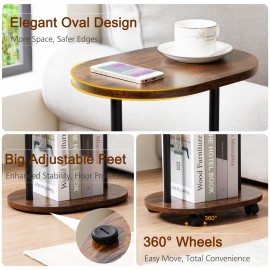 LOAKEKEL Side Table, 2-Tier End Table with Wheels, for Living Room, Skinny Tall Nightstand for Small Spaces, Bedroom, Rustic Brown, HETNR01BR-1