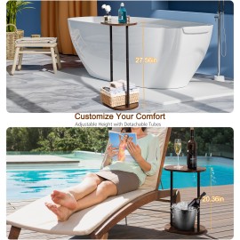 LOAKEKEL Side Table, 2-Tier End Table with Wheels, for Living Room, Skinny Tall Nightstand for Small Spaces, Bedroom, Rustic Brown, HETNR01BR-1