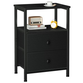 Nightstand with Fabric Drawers Black HETS002BK-1