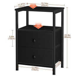 Set of 2 Nightstand with Fabric Drawers Black HETS002BK