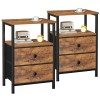 Set of 2 Nightstand with Fabric Drawers Rustic Brown HETS002BR