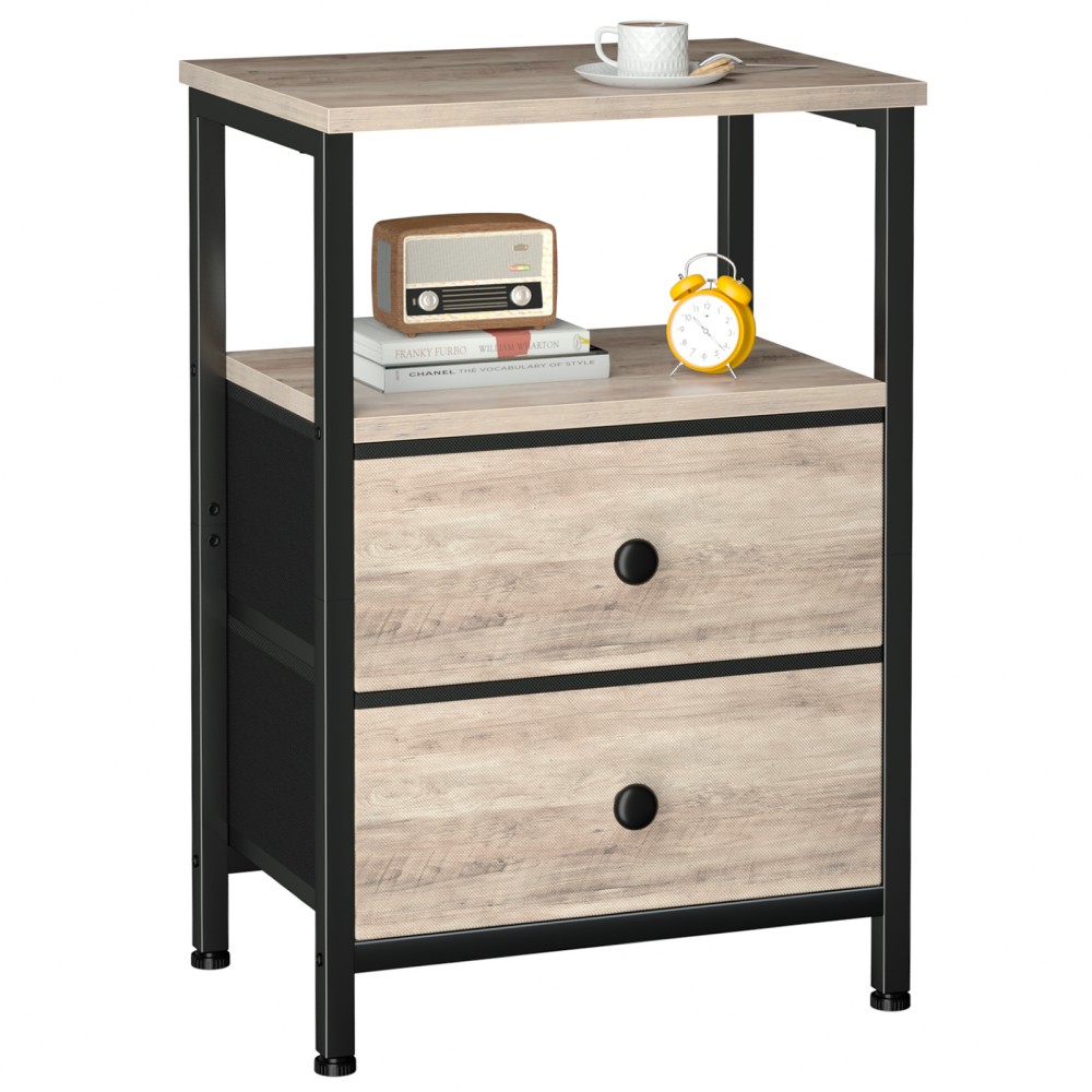 Nightstand with Fabric Drawers Gray HETS002GY-1