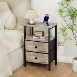 Set of 2 Nightstand with Fabric Drawers Gray HETS002GY
