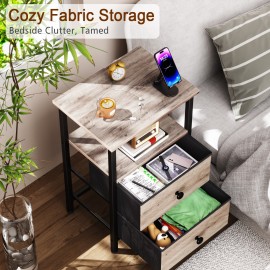 Set of 2 Nightstand with Fabric Drawers Gray HETS002GY