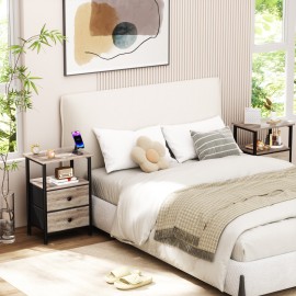 Set of 2 Nightstand with Fabric Drawers Gray HETS002GY