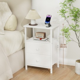 Nightstand with Fabric Drawers White HETS002WP-1