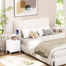 Nightstand with Fabric Drawers White HETS002WP-1