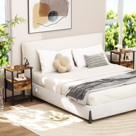 LOAKEKEL Night Stand with Charging Station, Small Bedside Table with Fabric Drawer, Nightstand with USB Ports & Outlets for Bedroom, Living Room, Brown, HETS010BR-1