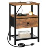 LOAKEKEL Night Stand with Charging Station, Small Bedside Table with Fabric Drawer, Nightstand with USB Ports & Outlets for Bedroom, Living Room, Brown, HETS010BR-1
