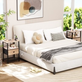 LOAKEKEL Night Stand with Charging Station, Small Bedside Table with Fabric Drawer, Nightstand with USB Ports & Outlets for Bedroom, Living Room, Grey, HETS010GY-1