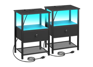 LOAKEKEL Small Nightstand with Charging Station HETS01BK