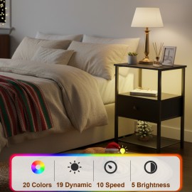 LOAKEKEL Small Nightstand with Charging Station HETS01BK