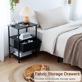 LOAKEKEL Small Nightstand with Charging Station HETS01BK