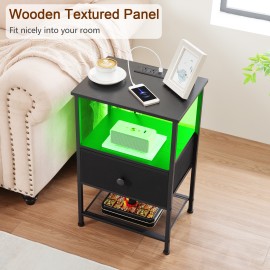 LOAKEKEL Small Nightstand with Charging Station HETS01BK