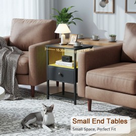 LOAKEKEL Small Nightstand with Charging Station HETS01BK