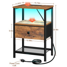 LOAKEKEL Night Stand, LED Nightstand with Charging Station, Black