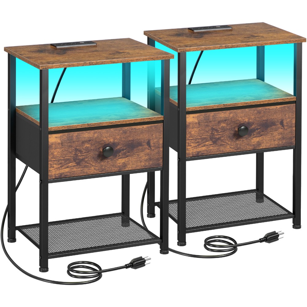 LOAKEKEL Small Nightstand with Charging Station HETS01PBR