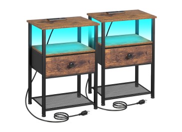 LOAKEKEL Small Nightstand with Charging Station HETS01PBR