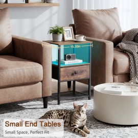 LOAKEKEL Small Nightstand with Charging Station HETS01PBR