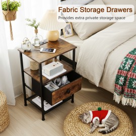 LOAKEKEL Small Nightstand with Charging Station HETS01PBR