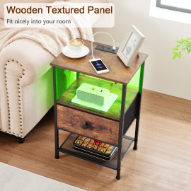 LOAKEKEL Small Nightstand with Charging Station HETS01PBR