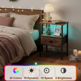 LOAKEKEL Small Nightstand with Charging Station HETS01PBR