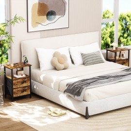 LOAKEKEL Night Stand with Charging Station, Small Bedside Table with Fabric Drawer, Nightstand with USB Ports & Outlets for Bedroom, Living Room, Brown, HETS020BR-1