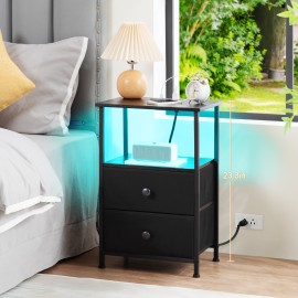 LOAKEKEL Nightstand with Charging Station HETS02BK
