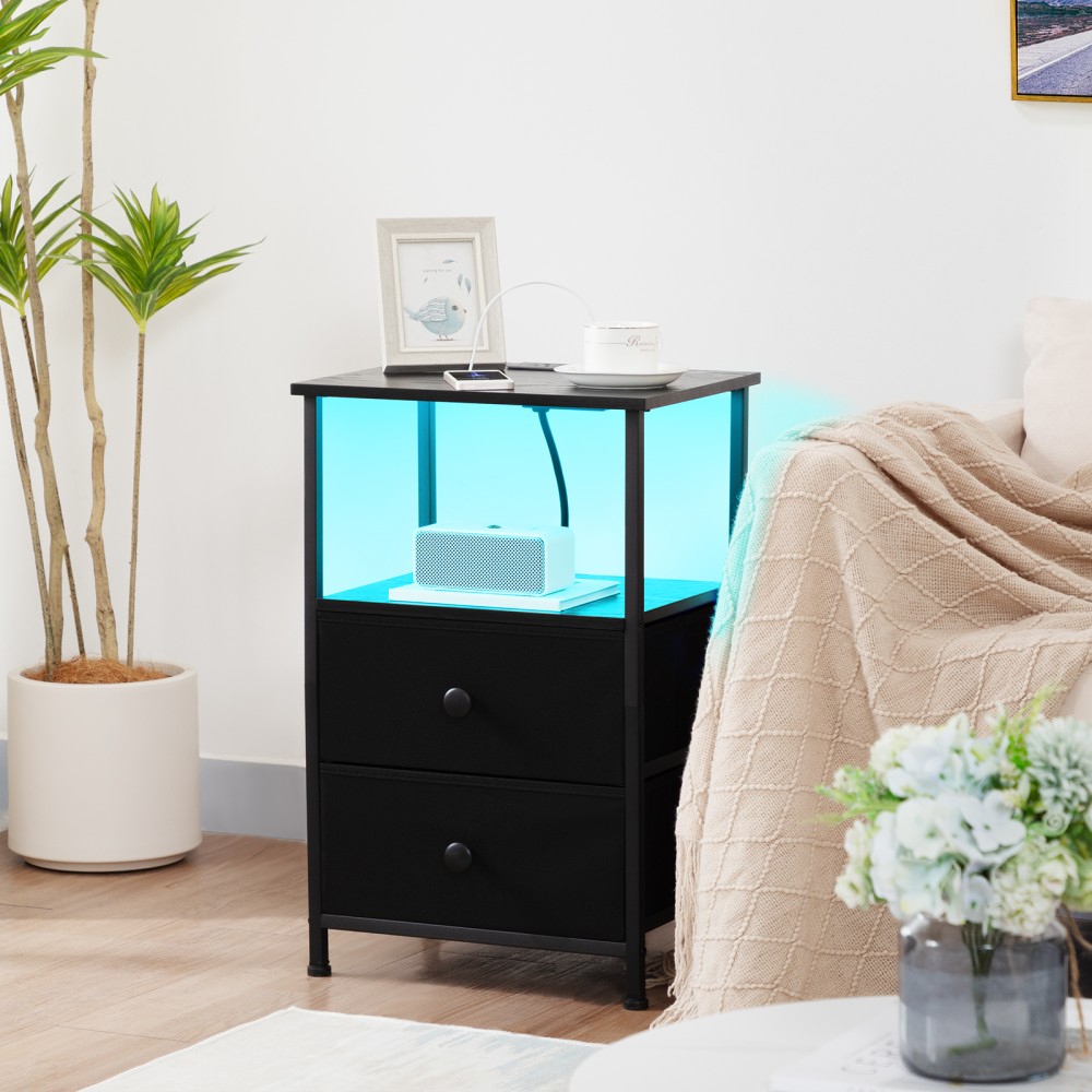LOAKEKEL Nightstand with Charging Station HETS02BK