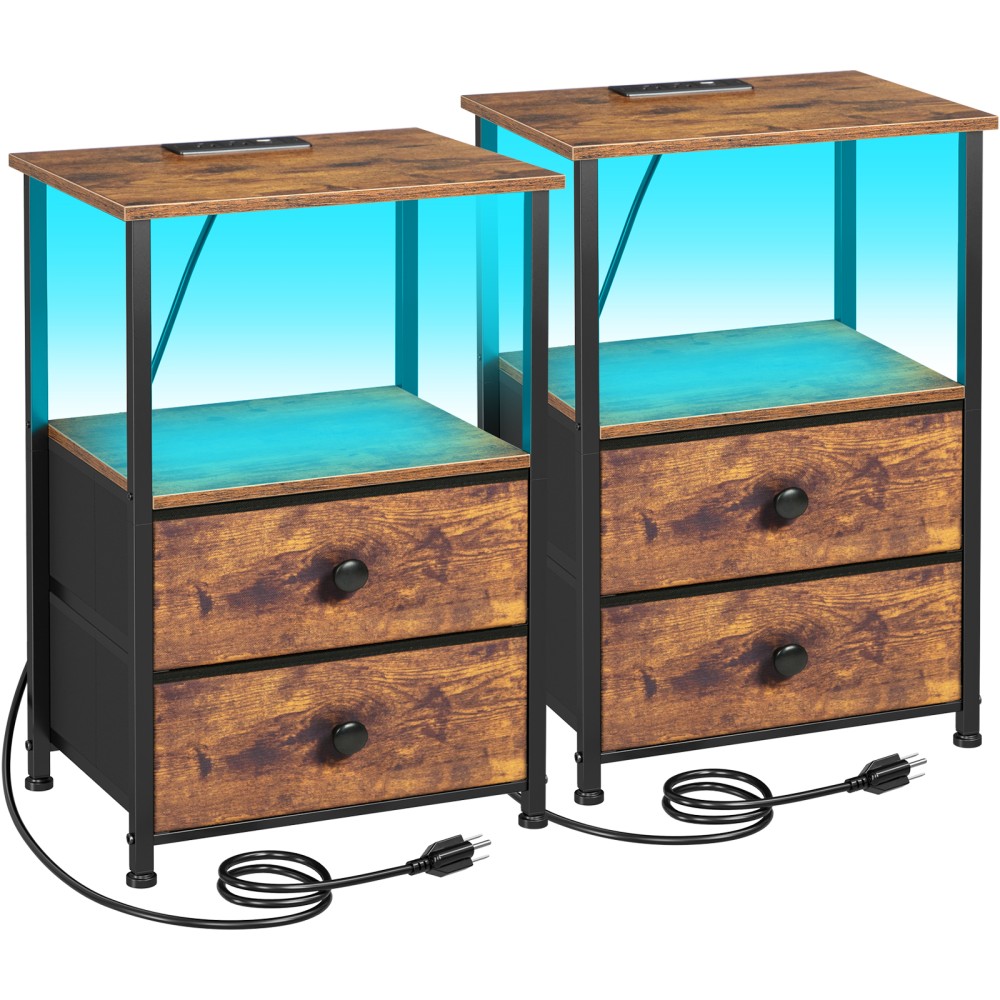 LOAKEKEL Nightstand with Charging Station HETS02PBR