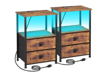 LOAKEKEL Nightstand with Charging Station HETS02PBR